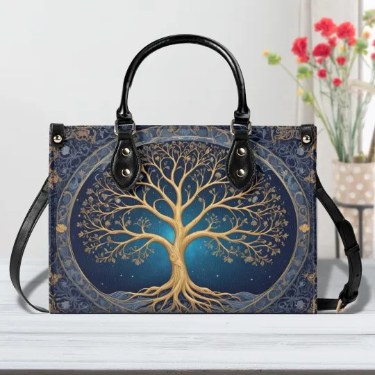 Discover Cosmic Tree of Life Leather Handbag, Tree of Life Lover Handbag