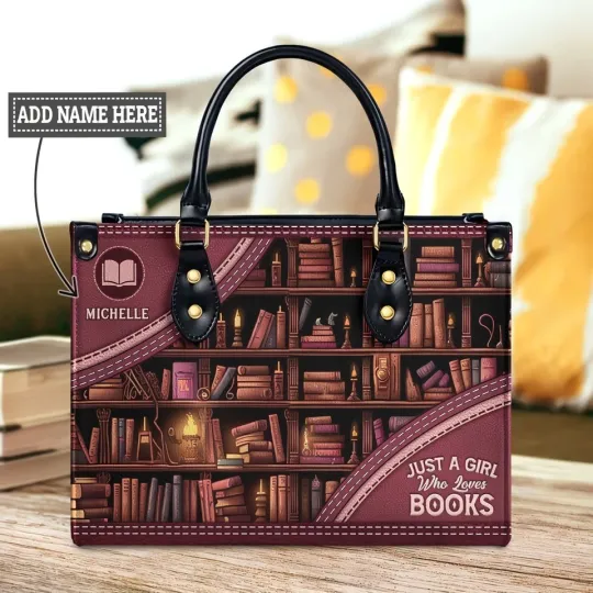 Discover Personalized Book Lovers Leather Handbag, Gift For Book Lovers, Readers Gift