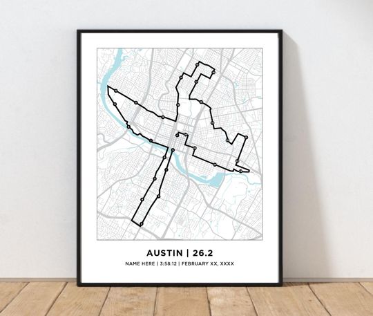 Discover Austin 26.2 Course Print | Personalized Austin Course Map | Gift for Runners
