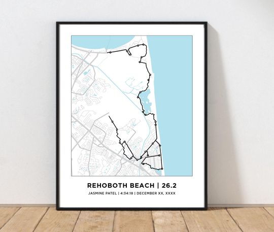 Discover Rehoboth Beach 26.2 Marathoner Course Map | Personalized Rehoboth Beach Route Map  | Gift for Runners
