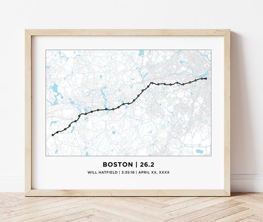 Discover Boston 26.2 Course Map | Personalized Boston Route Map | Custom Marathon Map | Gift for Runners | 26.2 Map