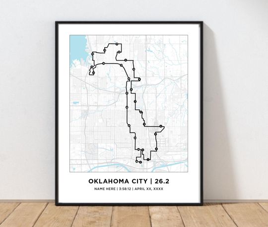 Oklahoma City 26.2 Marathoner Course Map | Personalized Oklahoma City Route Map  | Gift for Runners