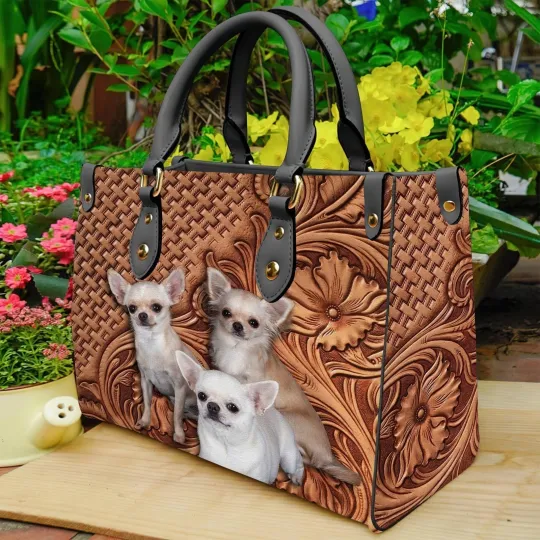 Discover Personalized Chihuahua Dog Leather Handbag, Dog Lovers Gift, Animal Lover's Bag
