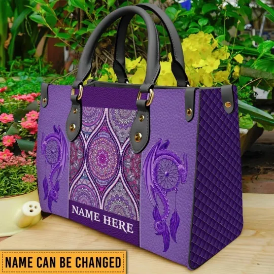 Discover Personalized Dragon Mandala Leather Handbag, Mandala Lovers Gift, Mandala Bag