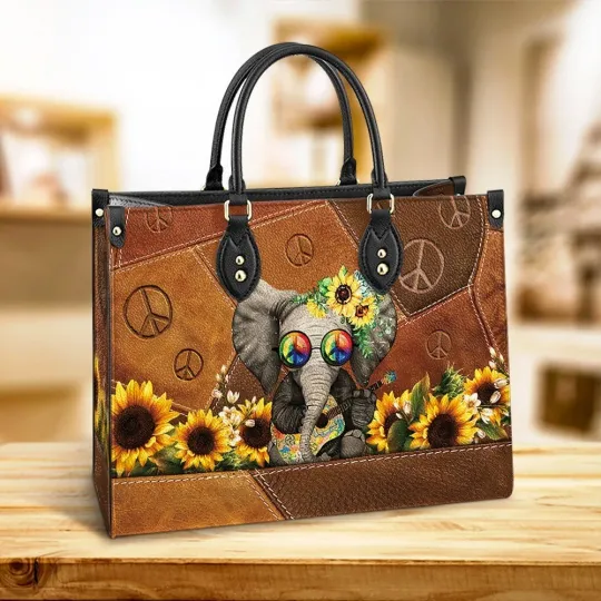 Discover Personalized Hippie Elephant Leather Handbag, Elephant Lovers Gift, Animal Bag