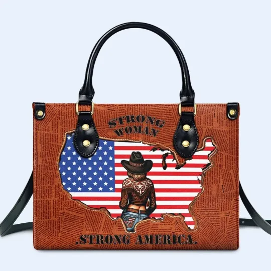 Discover Personalized Cowgirl Strong Woman Strong America Leather Handbag, Gift For Girls