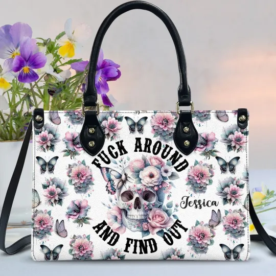 Discover Personalized Skull Floral Leather Handbag, Skull Lover Handbag, Skull Lover Gift