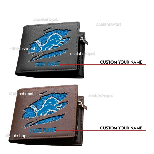 Discover Personalized Detroit Football Team Lionss Leather Wallet, Gift For Fans