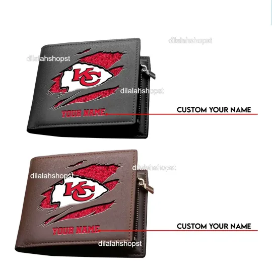 Discover Personalized Kansas City Football Team Chiefss Leather Wallet, Gift For Fans