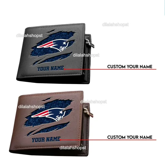 Discover Personalized New England Football Team Patriotss Leather Wallet, Gift For Fans