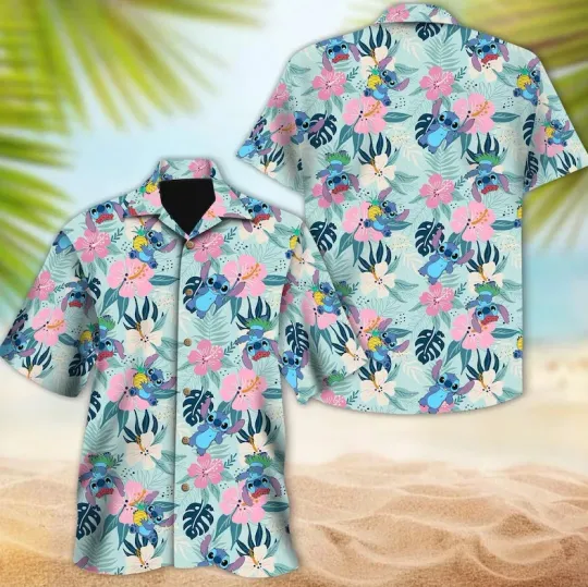 Discover Stitch Aloha Floral Short Sleeve Hawaiian Shirt