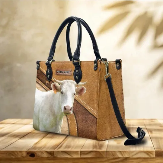 Discover Personalized Charolais Cattle Leather Handbag, Gift For Cow Lovers, Animal Bag