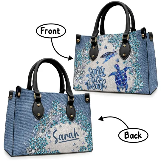 Personalized Turtle Salty Lil' Beach Leather Handbag, Nature Lover's Bag