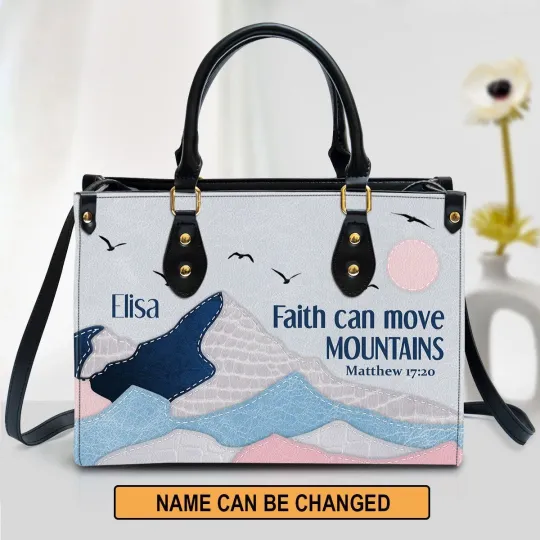 Personalized Faith Can Move Mountains Christian Leather Handbag, Christian Gift