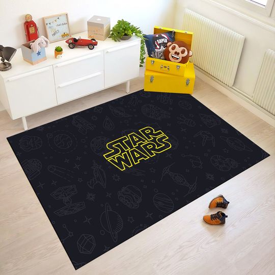 Star Wars Cartoon Kids Rug: Minimalist Movie Decor