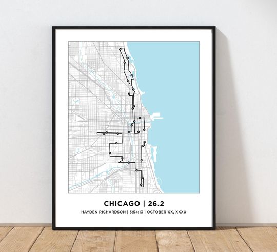 Discover Chicago 26.2 Marathoner Course Map | Runner Gift | Marathon Map | Chicago Map | Gifts for Runners