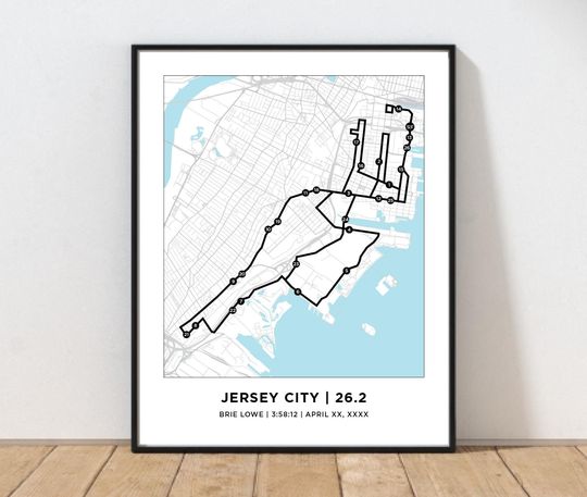 Discover Jersey City 26.2 Course MarathonerMap | Personalized Jersey City Route Map | Gifts for Runners | 26.2 Map