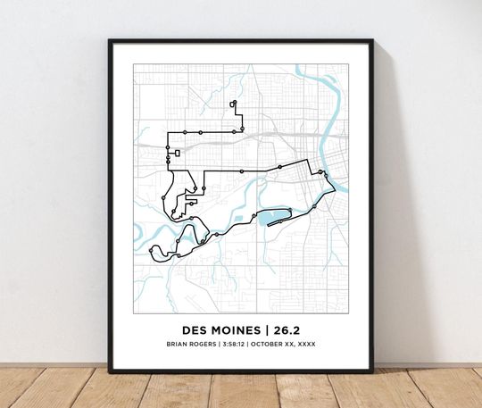 Discover Des Moines 26.2 Marathoner Map | Personalized Des Moines Map | Gift for Runners | 26.2 Map