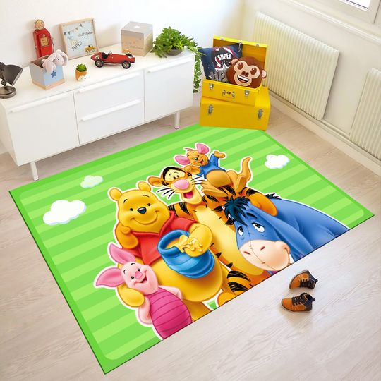 Winnie the Pooh Rug: Colorful Cartoon Kids Nursery Decor