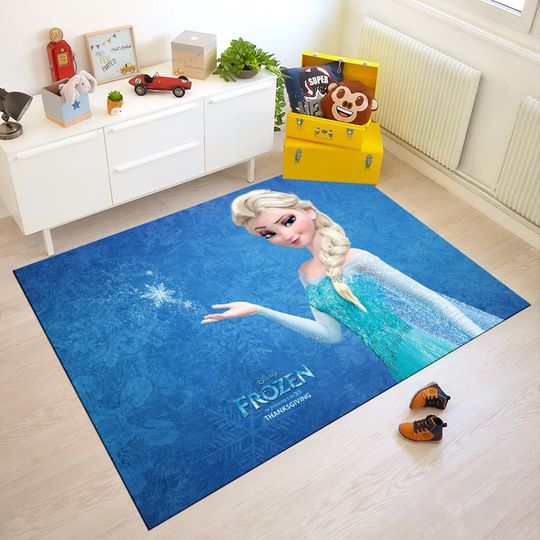 Discover Elsa Rug: Blue Cartoon Kids Room Area Rug