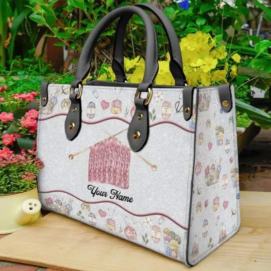 Discover Personalized Crochet Knitting Leather Handbag, Handmade Knit Leather Handbag