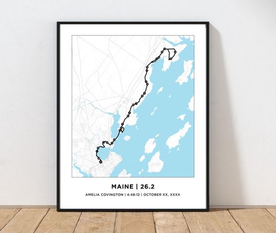 Discover Maine 26.2 Marathoner Course Map | Personalized MaineRoute Map | Gifts for Runners | 26.2 Map
