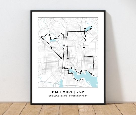 Discover Baltimore 26.2 Course Marathoner Map | Personalized Baltimore Route Map | Gifts for Runners | 26.2 Map