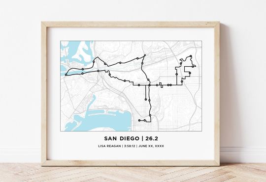 Discover San Diego 26.2 Marathoner Course Map | Personalized San Diego Route Map | Gift for Runners