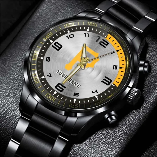 Discover Personalized Pittsburgh Baseball Piratess Team Men Black Stainless Steel Watch