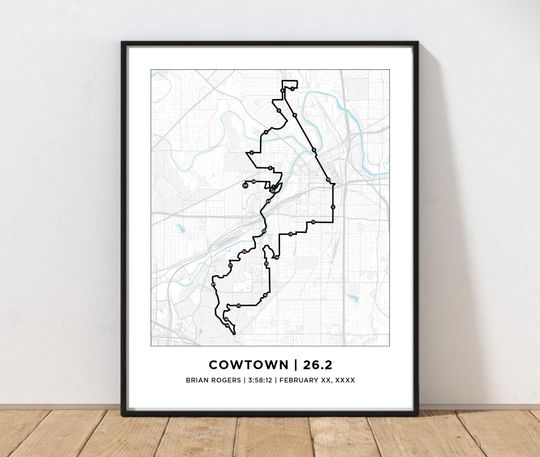 Discover Cowtown Fort Worth Course Marathon Map | Personalized Cowtown Route Map | 26.2 Map | Running Map