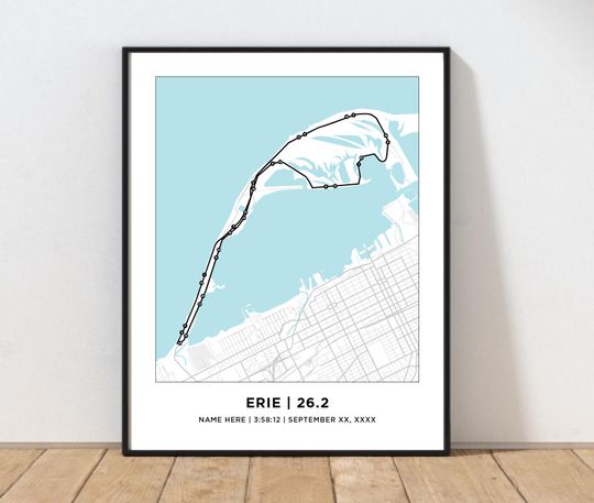 Discover Erie 26.2 Course Map | Personalized Erie  Map | Gift for Runners | 26.2 Map