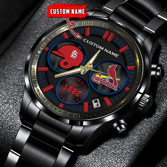 Discover Personalized St. Louis Baseball Cardinalss Team Men Black Stainless Steel Watch