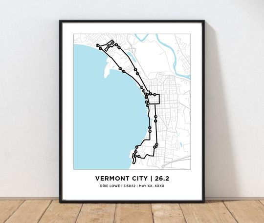 Discover Vermont City 26.2  Course Marathon Map | Personalized Vermont City Route Map | Gifts for Runners | 26.2 Map