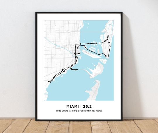 Discover Miami 26.2 Course Marathoner Map | Personalized Miami  Route Map | Gifts for Runners | 26.2 Map | Miami Map | Miami Print