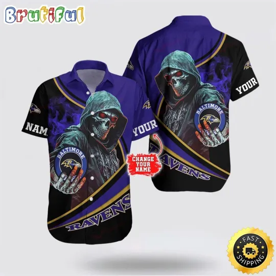 Personalized Baltimore Ravens Hawaiian Shirt Skull Tropical Team Gifting