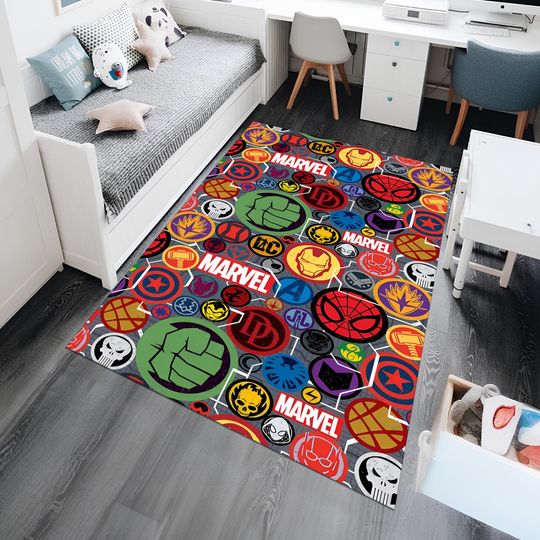 Discover Super Hero Logos Rug,Movie Rug,Fantastic Rug,Movie Decor