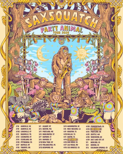 Discover Saxsquatch Party Animal Tour 2026 North America poster