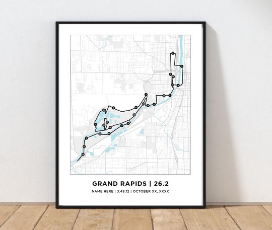 Discover Grand Rapids 26.2 Marathoner Course Map | Personalized Grand Rapids Route Map | Gift for Runners | Marathon