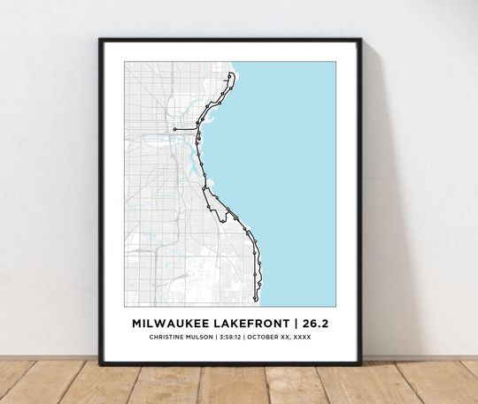 Discover Milwaukee Lakefront 26.2 Course Map | Personalized Milwaukee Map | Gifts for Runners