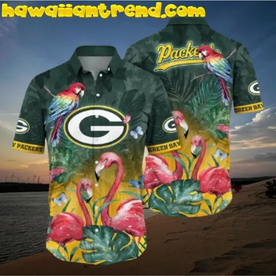 Discover football Green Bay Packers Flamingo And Parrot Hawaiian Shirt
