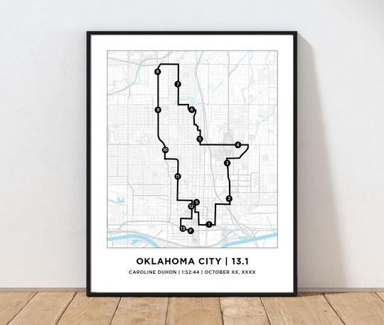 Discover Oklahoma City 13.1Half Marathon Print: Personalized Runner Gift