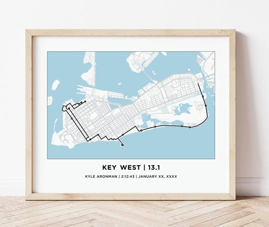 Discover Key West 13.1 Half Marathoner Course Map Print
