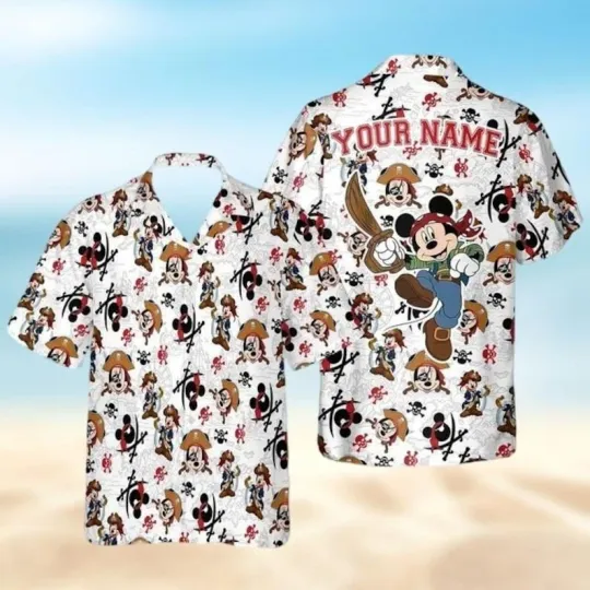 Discover Personalized Mickey Pirate Hawaiian Shirt, Disney Mouse Button Shirt