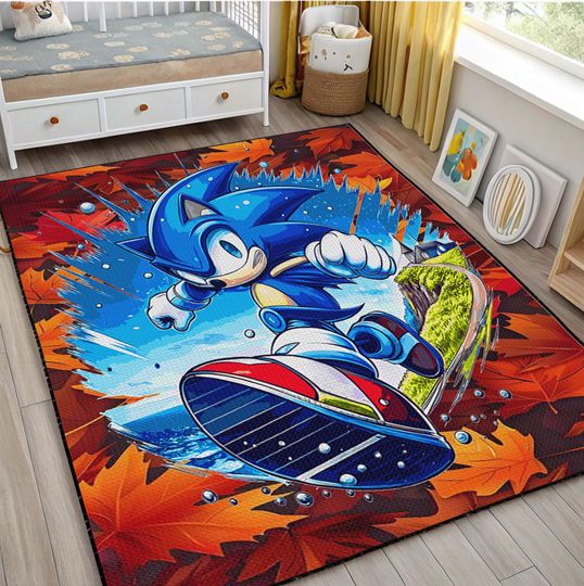 Discover Sonic Kids Room Rug, Colorful Cartoon Gaming Carpet