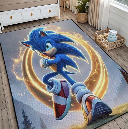 Discover Sonic Kids Room Rug,Colorful Cartoon Gaming Carpet