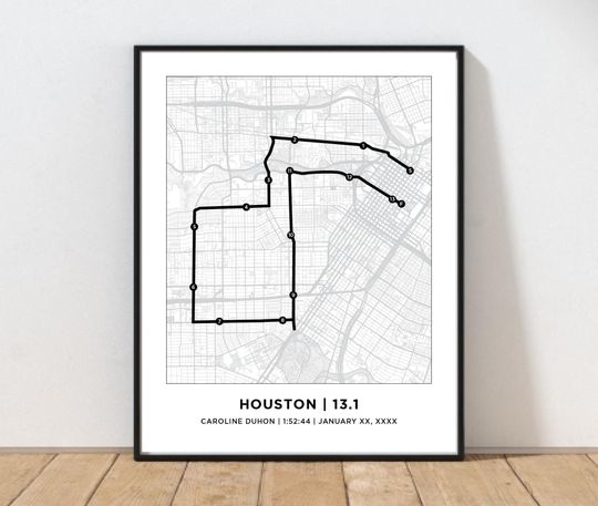 Discover Houston 13.1 Course Half Marathoner Map | Personalized Houston Route Map | Gift for Runners | Running Map