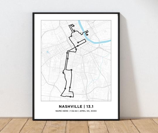 Discover Nashville 13.1 Course Map | Personalized Nashville Route Map | Gift for Runners