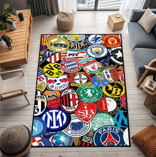 Discover Soccer Team Logos Area Rug, Non-Slip Sports Fan Carpet