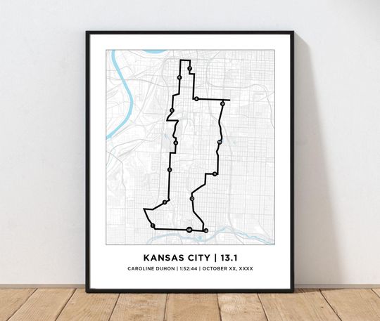 Discover Kansas City 13.1 Half-Marathoner Course Map | Personalized Kansas City Route Map | Gift for Runners | 13.1 Map