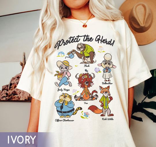 Discover Disney Zootopia Protect The Herd Characters Shirt, Judy Hopps, Nick Wilde, Priscilla Shirt, Disneyworld Disneyland Family Matching Trip